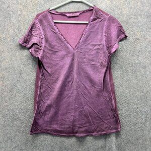 Gigi Moda Shirt Womens Medium Purple V Neck Blouse Viscosa Italy Shorts Sleeve